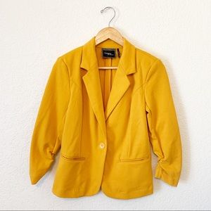 Christian Siriano Mustard Ruched Ponte Blazer